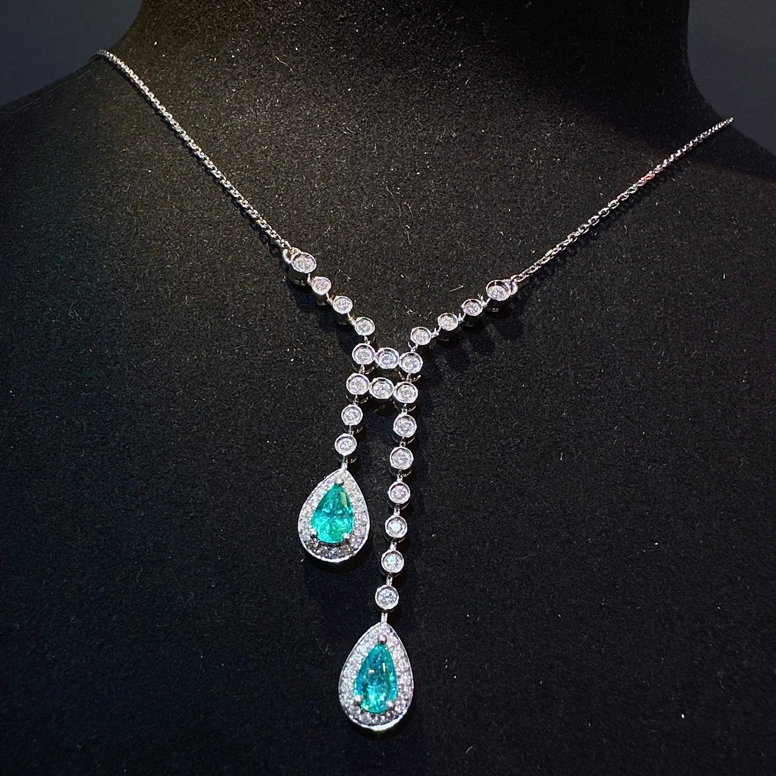 14k Gold 1.08 Ctw Natural Paraiba Tourmaline & Diamond Necklace - 4
