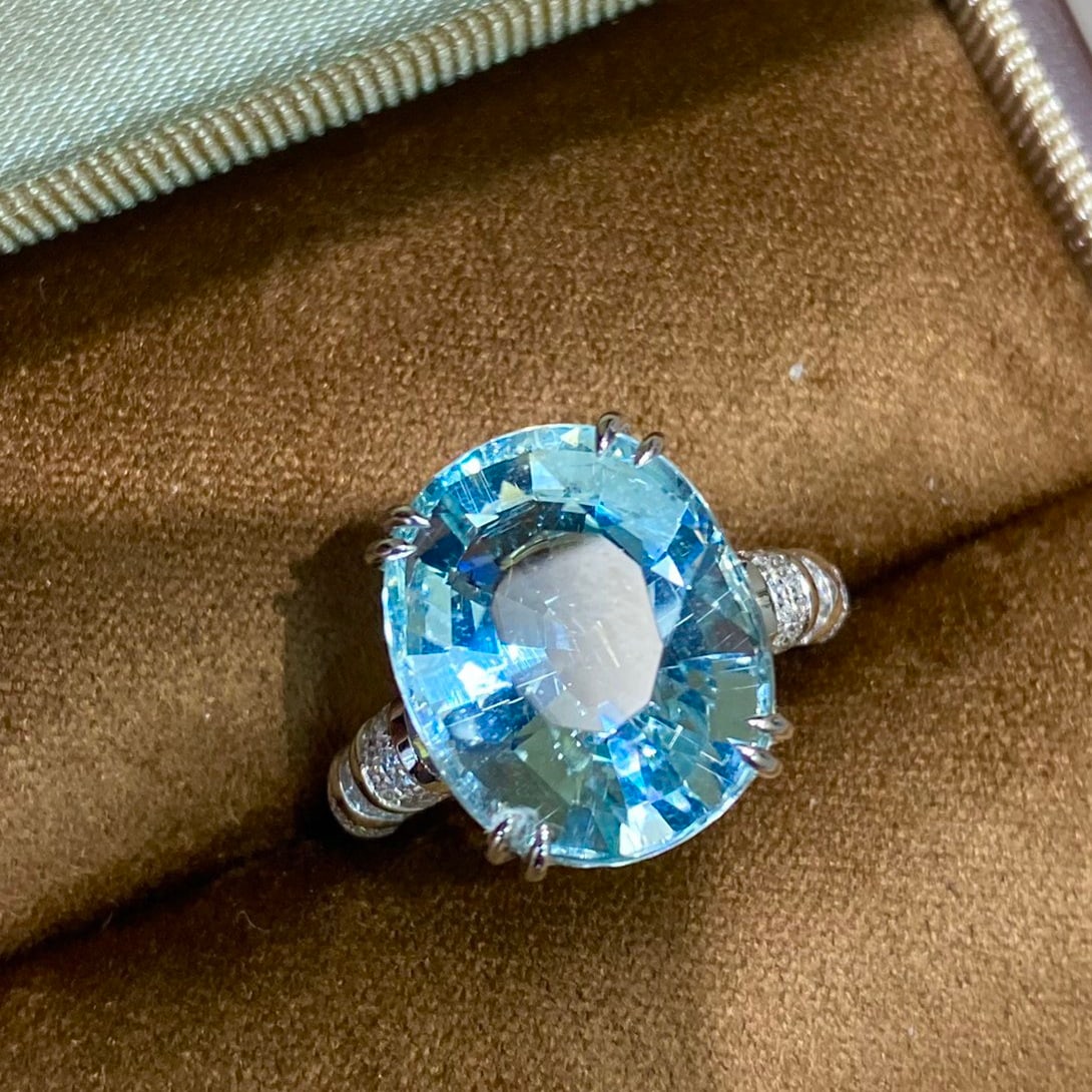 14k Gold 9.35 Ctw Natural Aquamarine & Diamond Ring - 5
