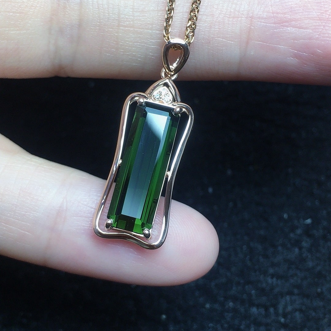 14k Gold 3.02 Ct Natural Tourmaline & Diamond Pendant( Without Chain ) - 2