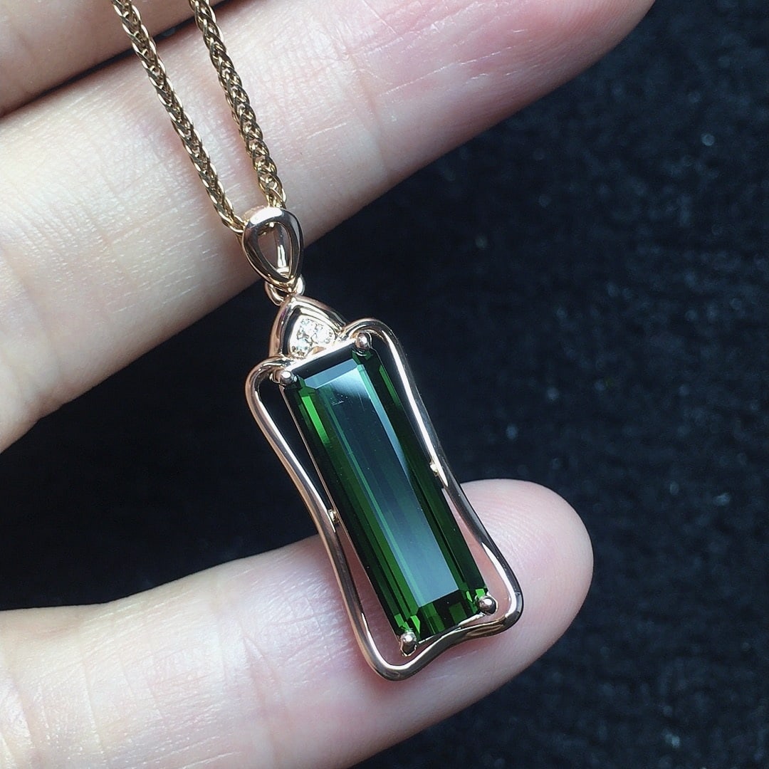 14k Gold 3.02 Ct Natural Tourmaline & Diamond Pendant( Without Chain ) - 3