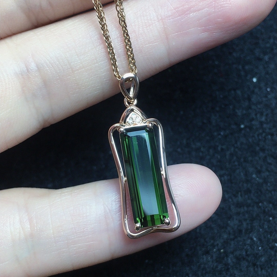 14k Gold 3.02 Ct Natural Tourmaline & Diamond Pendant( Without Chain ) - 4