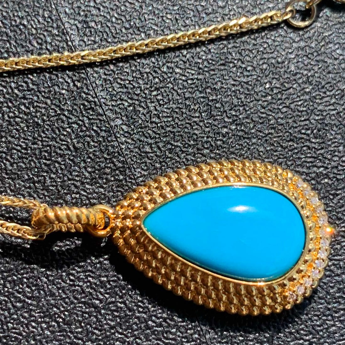 14k Gold 3.1 Ct Natural Blue Turquoise & Diamond Pendant( Without Chain ) - 4