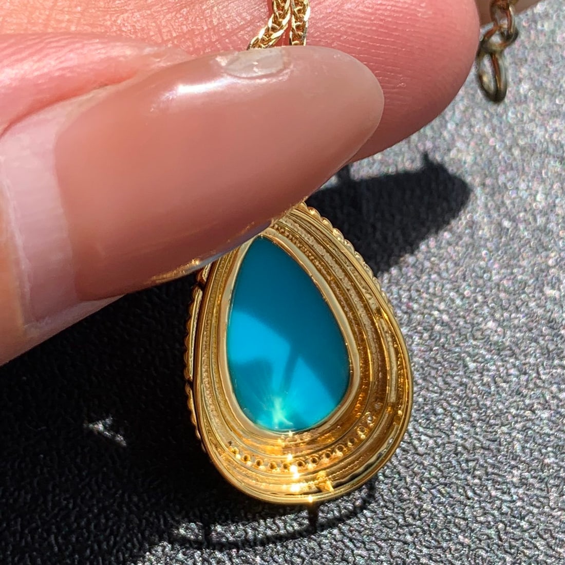 14k Gold 3.1 Ct Natural Blue Turquoise & Diamond Pendant( Without Chain ) - 5
