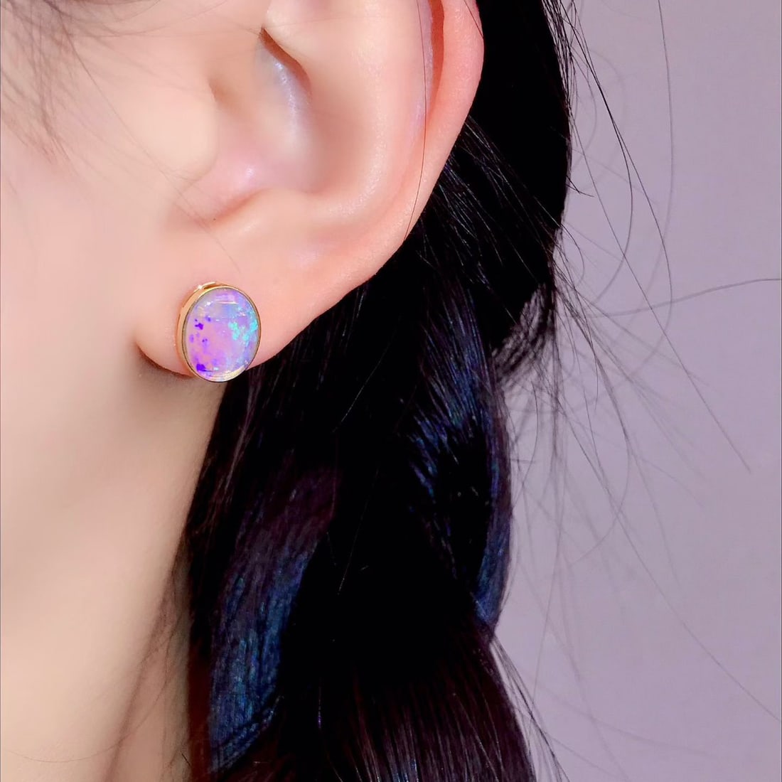 14k Gold 2.3 Ct Natural Opal Earrings - 4
