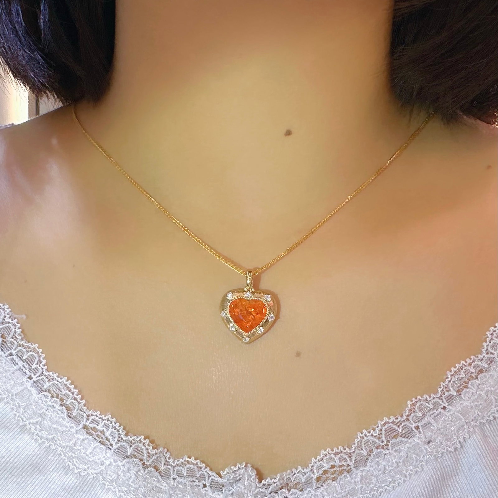 14k Gold 6.02 Ctw Natural Spessartine & Diamond Pendant( Without Chain ) - 4