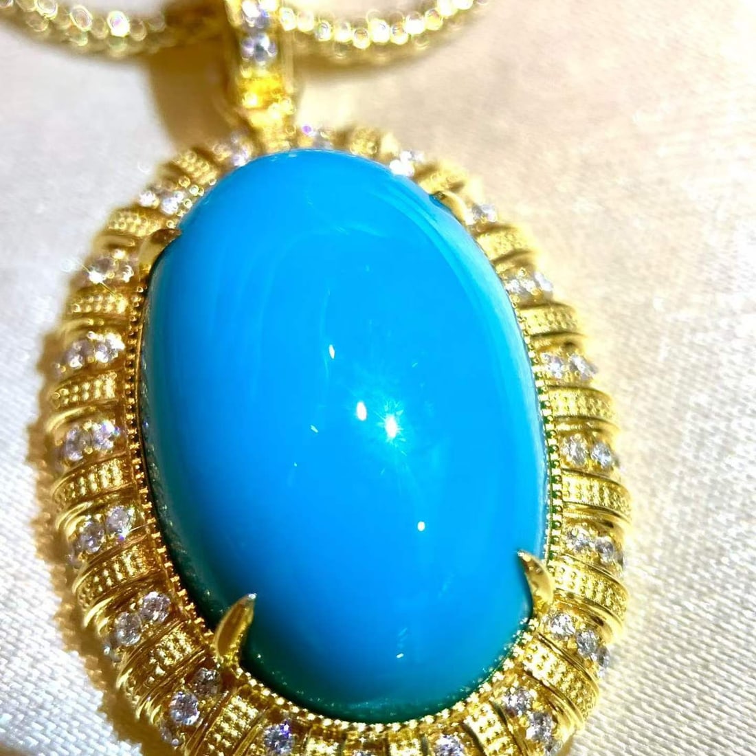 14k Gold 10.21 Ctw Natural Blue Turquoise & Diamond Pendant( Without Chain ) - 5
