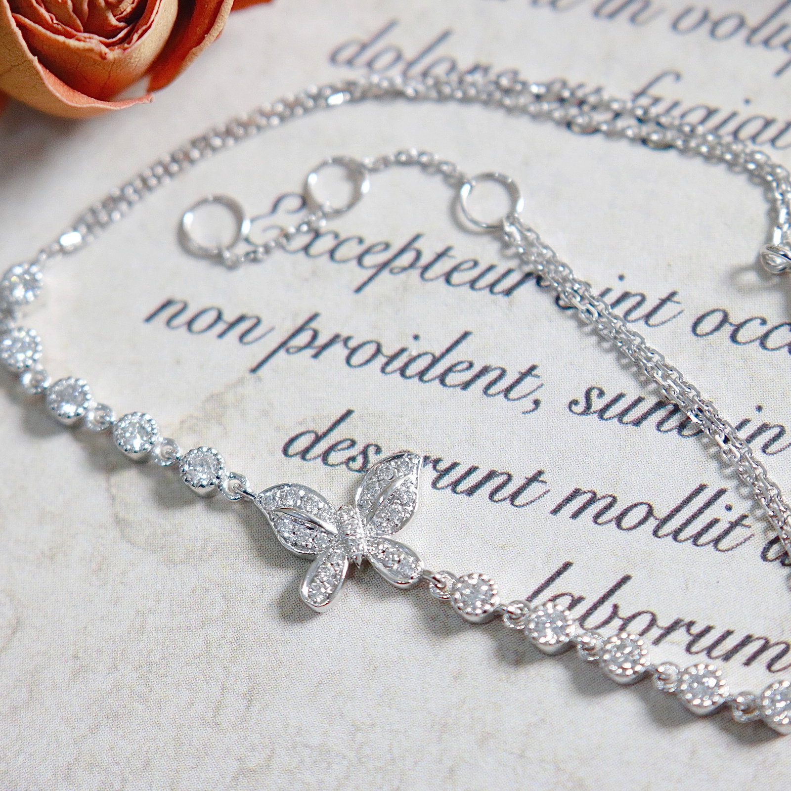 14k Gold 0.28 Ct Natural H Diamond & Butterfly Bracelet - 4