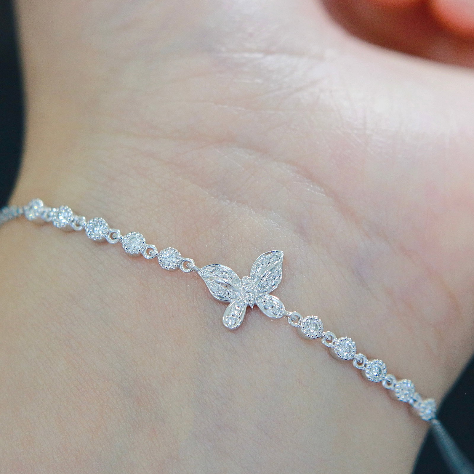 14k Gold 0.28 Ct Natural H Diamond & Butterfly Bracelet - 5