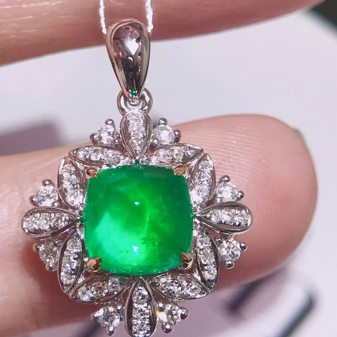 14k Gold 2.42 Ctw Natural Emerald & Diamond Pendant( Without Chain ) - 2