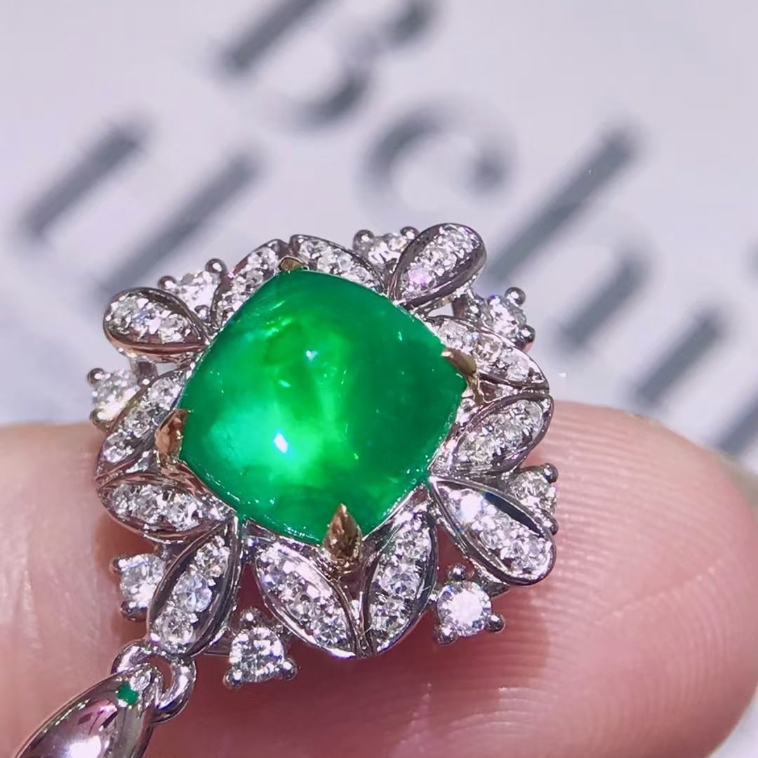 14k Gold 2.42 Ctw Natural Emerald & Diamond Pendant( Without Chain ) - 3