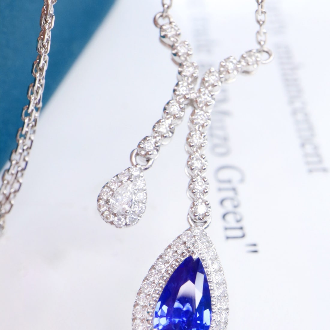 14k Gold 1.49 Ctw Natural Sapphire & Diamond Necklace: Ref:231152441 // gold content:14k gold // main gemstone:sapphire // shape:pear // carat weight:1. 14ct // color:blue // treatment:natural // // adjacent gemstone 2 : diamond // shape:multiple //