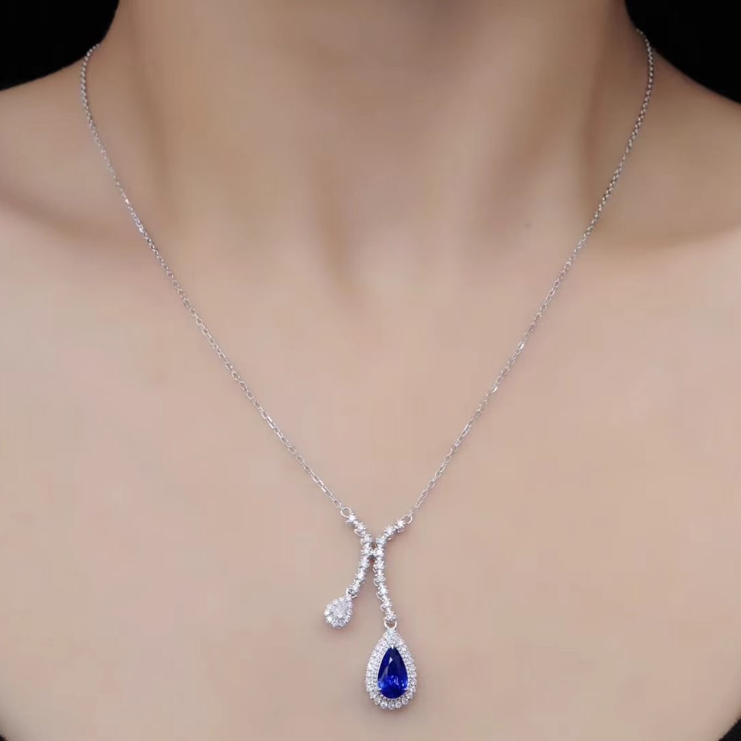 14k Gold 1.49 Ctw Natural Sapphire & Diamond Necklace - 4