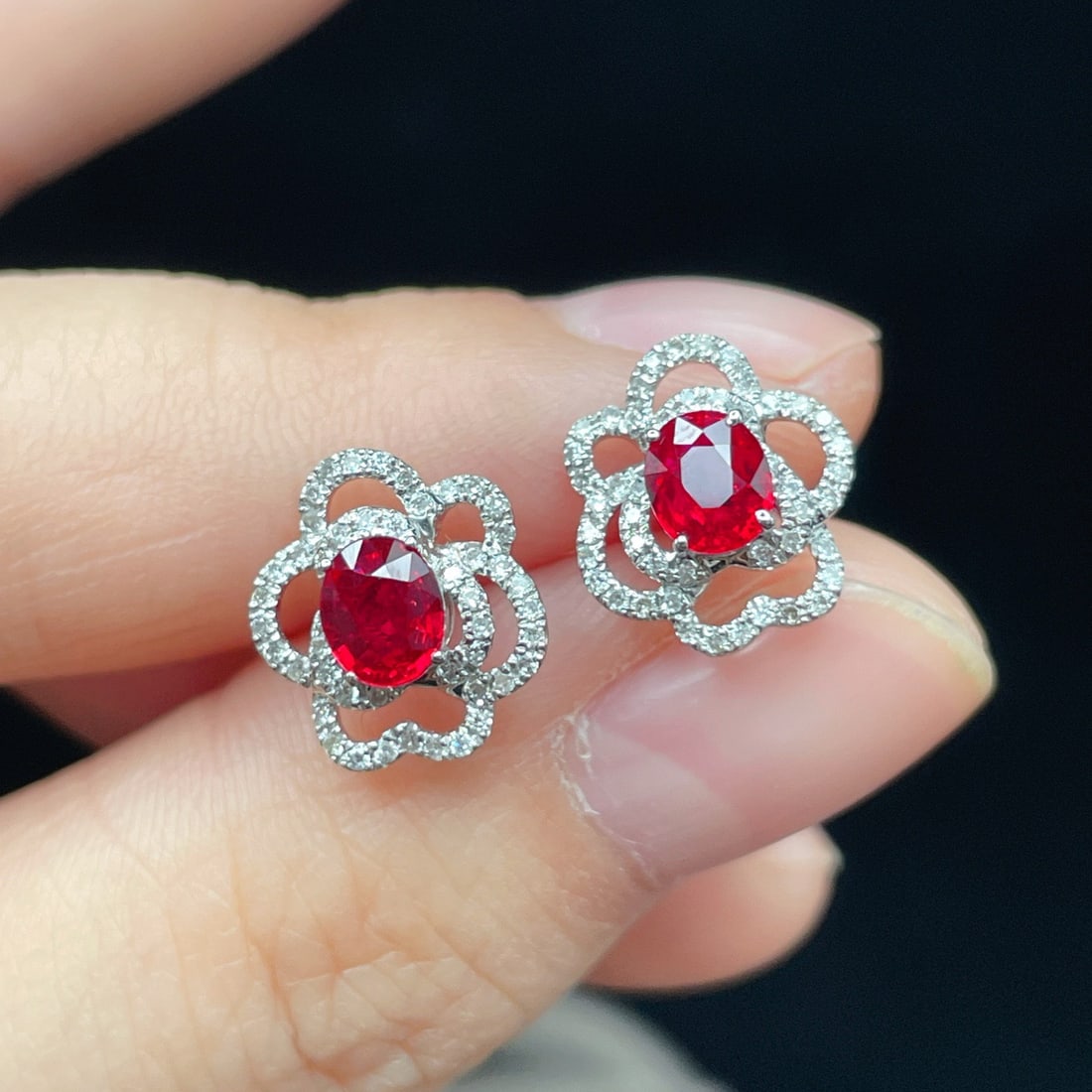 14k Gold 1.14 Ctw Natural Ruby & Diamond Earrings - 4