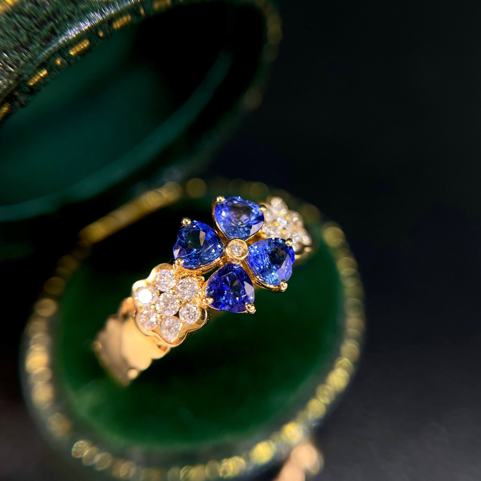 14k Gold 2.25 Ctw Natural Sapphire & Diamond Ring: Ref:231152446 // gold content:14k gold // ring size:7. 25us // // main gemstone:sapphire // shape:heart // carat weight:1. 50ct // color:blue // treatment:natural // // adjacent gemstone 2 : diamond