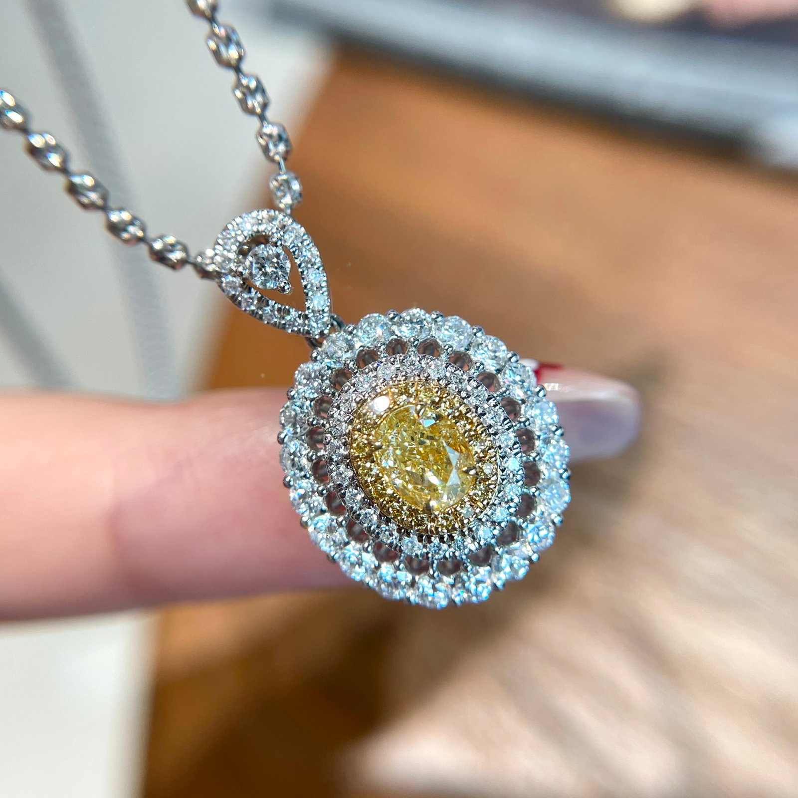 14k Gold 1.24 Ctw Natural Yellow Diamond & Diamond Pendant( Without Chain ) - 4