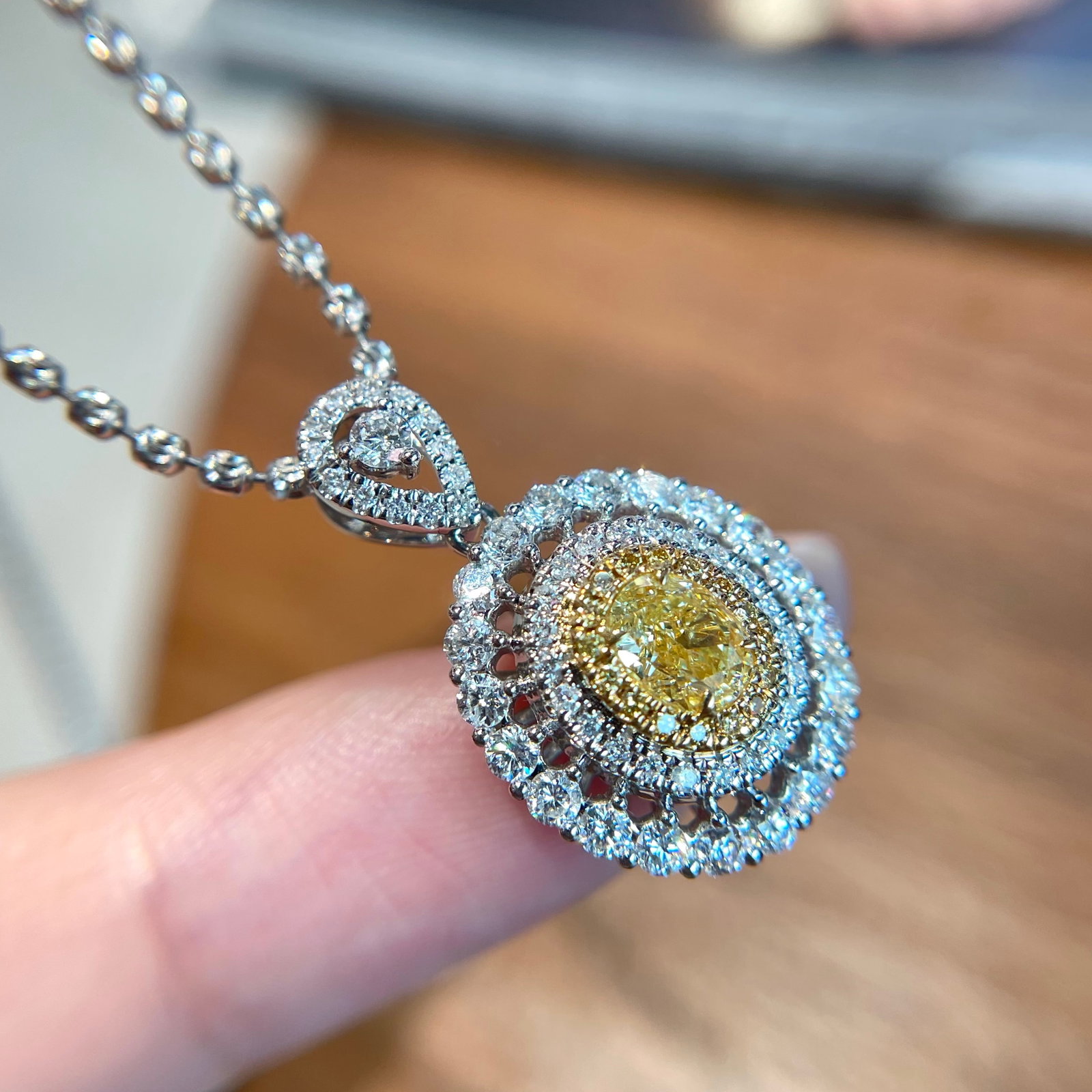 14k Gold 1.24 Ctw Natural Yellow Diamond & Diamond Pendant( Without Chain ) - 5