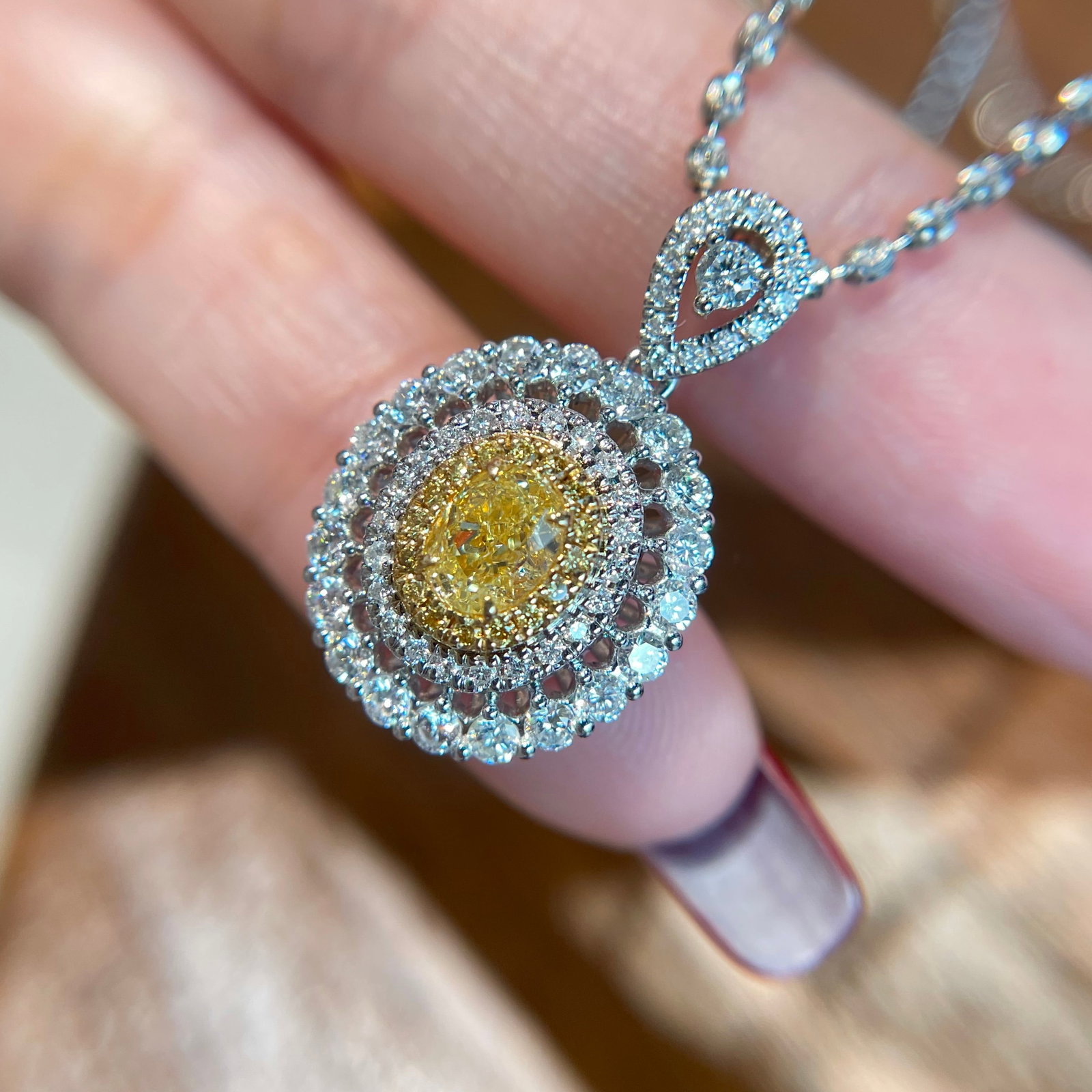 14k Gold 1.24 Ctw Natural Yellow Diamond & Diamond Pendant( Without Chain ) - 6