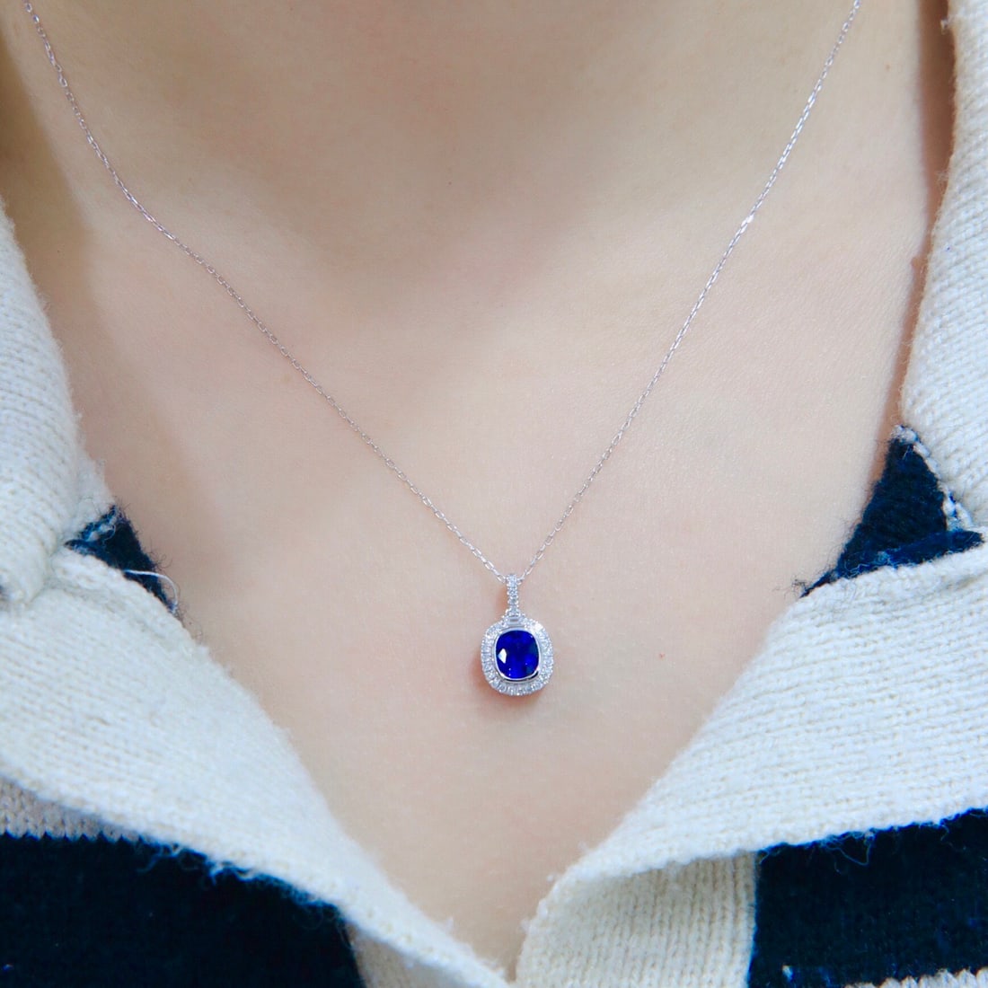 14k Gold 1.22 Ctw Natural Sapphire & Diamond Necklace - 8
