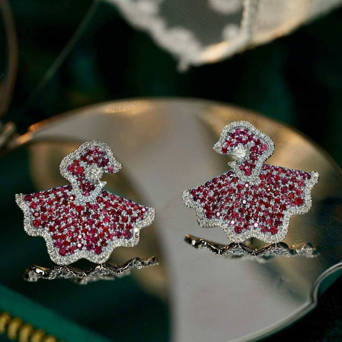 14k White Gold 2.52 Ctw Natural Ruby & Diamond Earrings: Ref:230989003 // gold content:14k white gold // main gemstone:ruby // shape:round // carat weight:2. 00ct // color:red // treatment:natural // cut grade:g // // adjacent gemstone 2 : diamond //