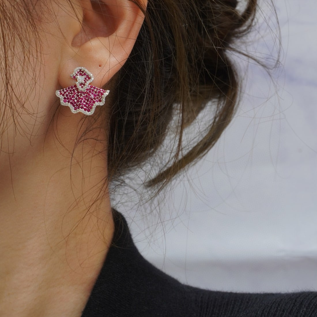 14k White Gold 2.52 Ctw Natural Ruby & Diamond Earrings - 4