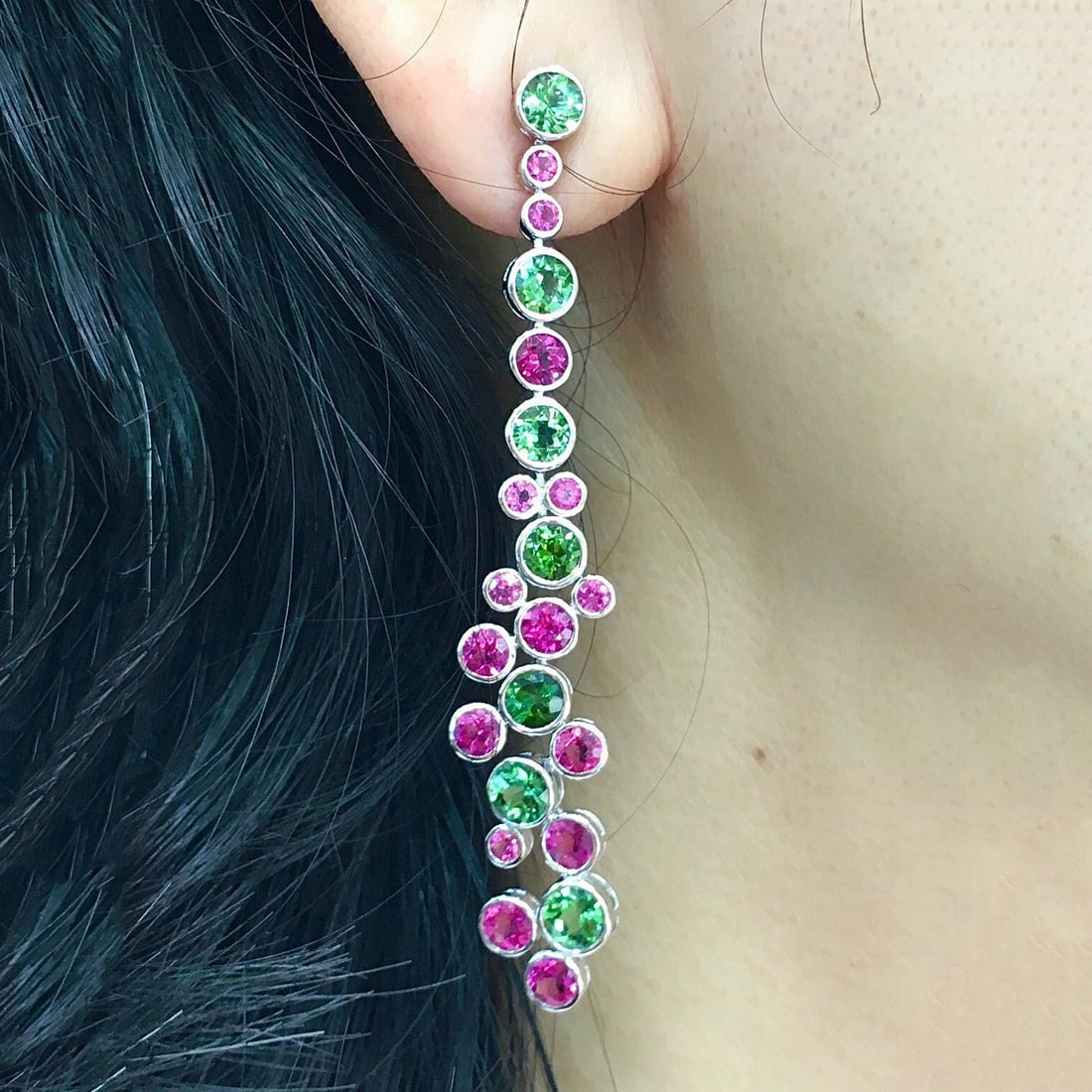 14k Gold 10 Ct Natural Tourmaline & Diamond Earrings - 3