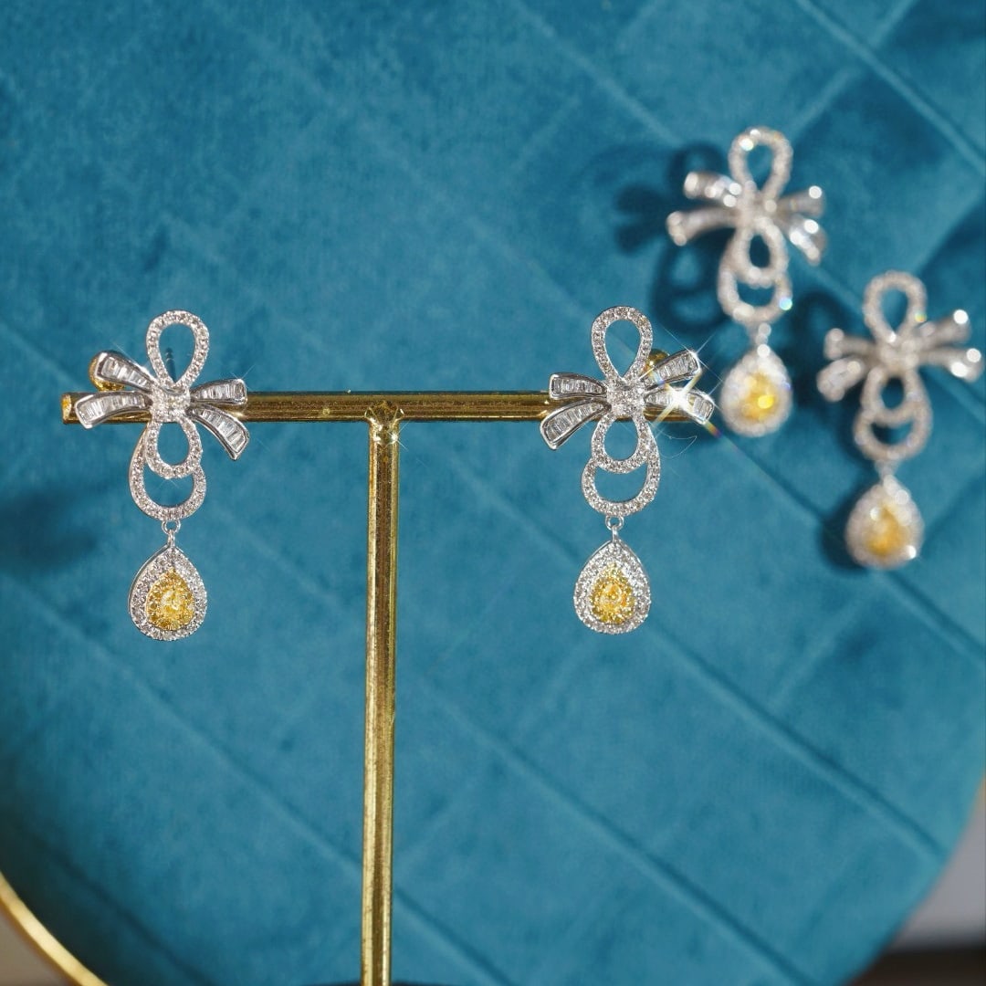 14k Gold 1.10 Ctw Natural Yellow Diamond & Diamond Earrings - 6