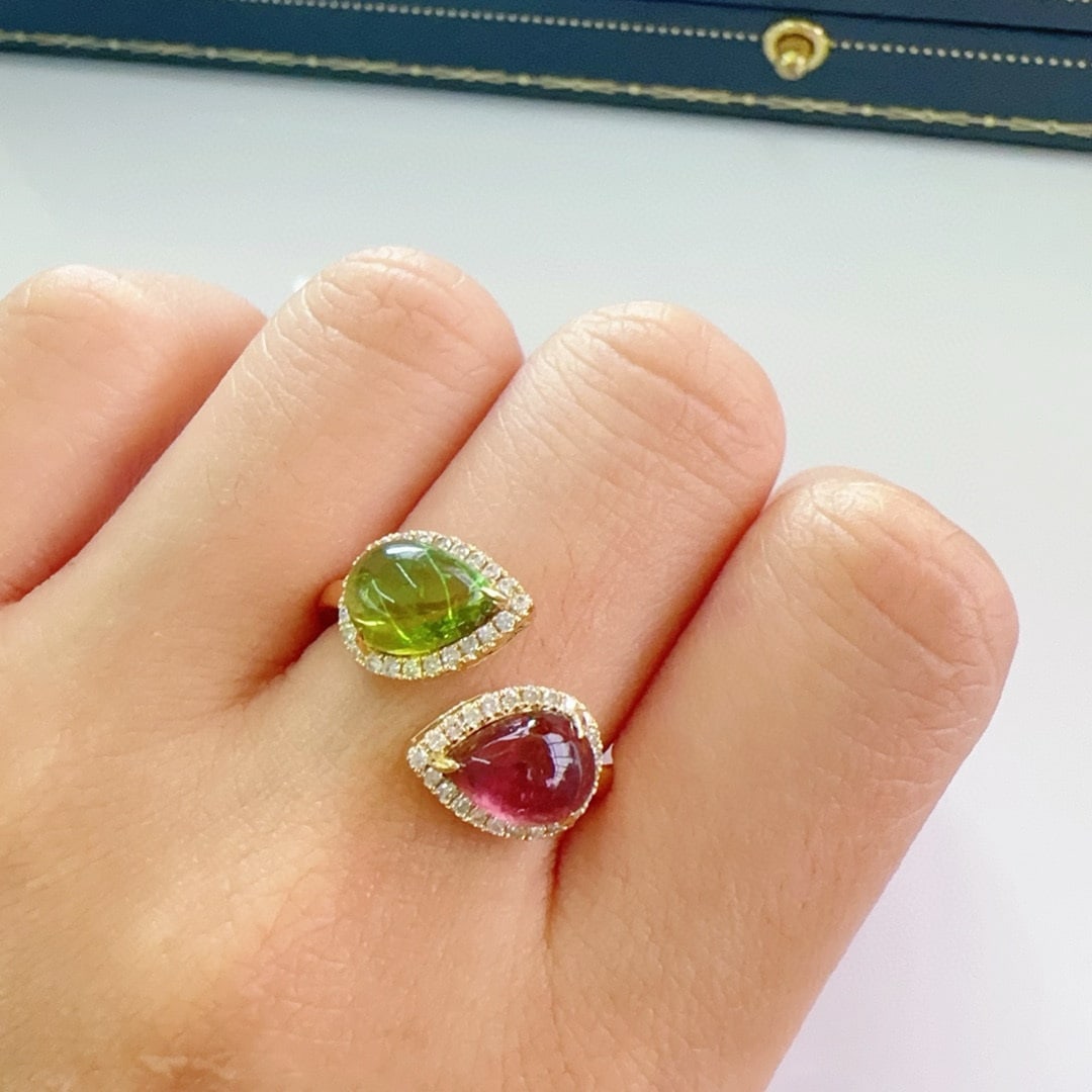 14k Gold 2.50 Ctw Natural Tourmaline & Tourmaline Ring - 3