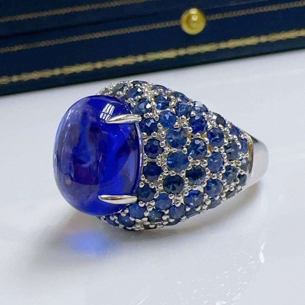 14k Gold 13.99 Ctw Natural Sapphire & Diamond Ring - 2
