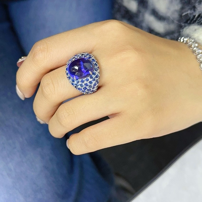 14k Gold 13.99 Ctw Natural Sapphire & Diamond Ring - 5