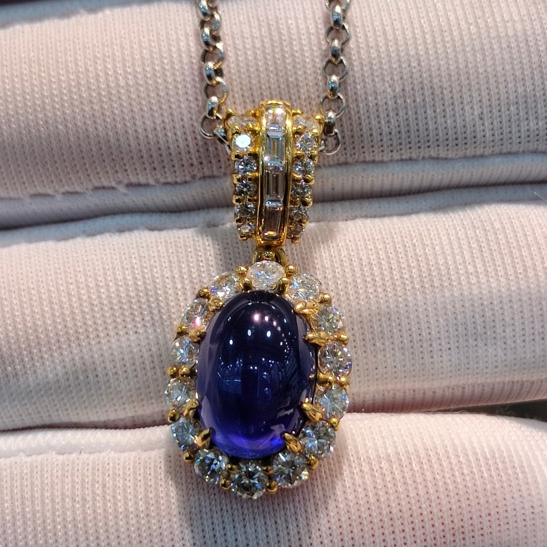 14k Gold 7.93 Ctw Natural Sapphire & Diamond Pendant( Without Chain ) - 2
