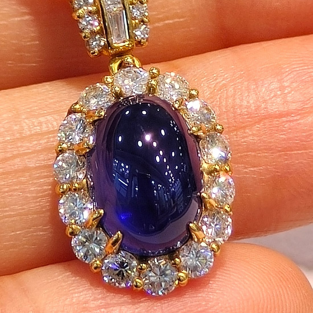 14k Gold 7.93 Ctw Natural Sapphire & Diamond Pendant( Without Chain ) - 3