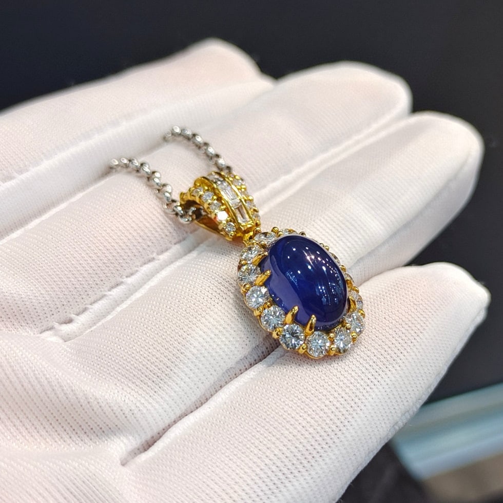 14k Gold 7.93 Ctw Natural Sapphire & Diamond Pendant( Without Chain ) - 4