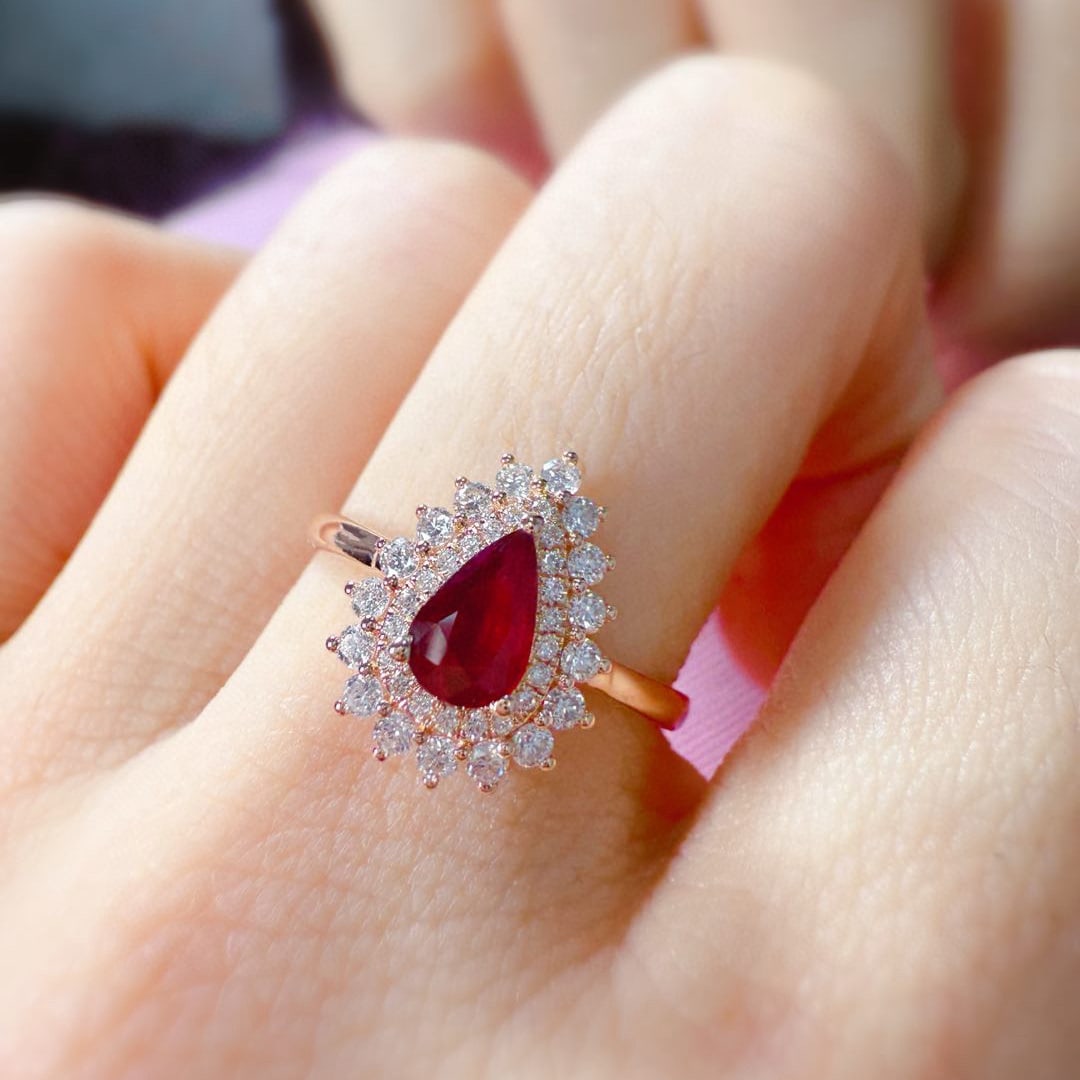 14k Gold 0.60 Ct Natural Ruby & Diamond Ring - 2