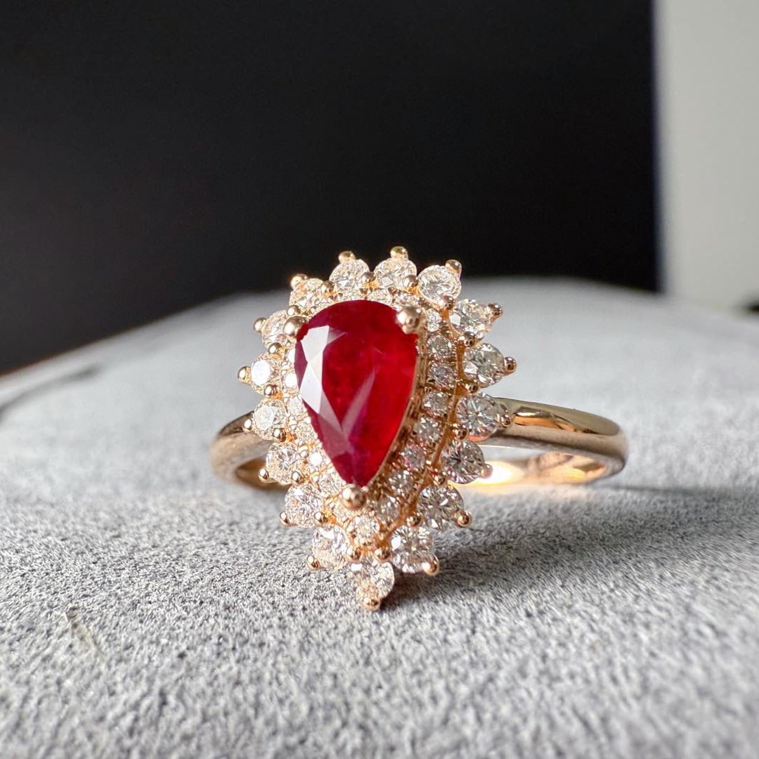 14k Gold 0.60 Ct Natural Ruby & Diamond Ring - 6