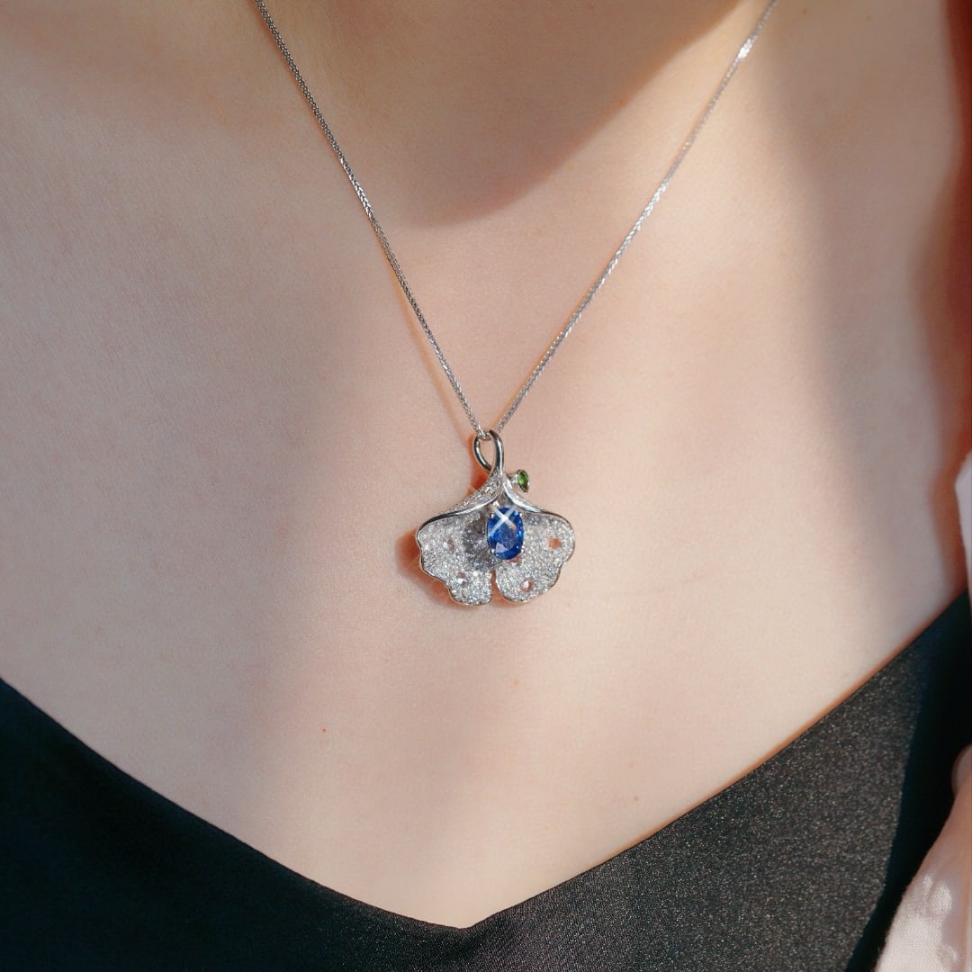 14k Gold 2.59 Ctw Natural Sapphire & Diamond Pendant( Without Chain ) - 2