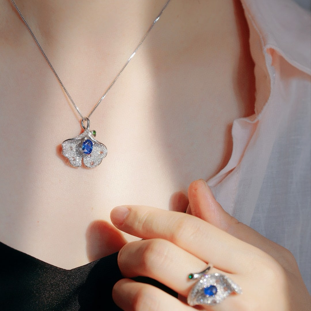 14k Gold 2.59 Ctw Natural Sapphire & Diamond Pendant( Without Chain ) - 3