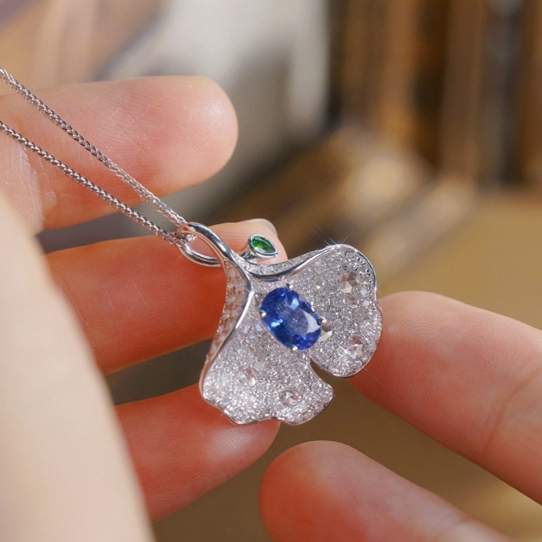14k Gold 2.59 Ctw Natural Sapphire & Diamond Pendant( Without Chain ) - 4