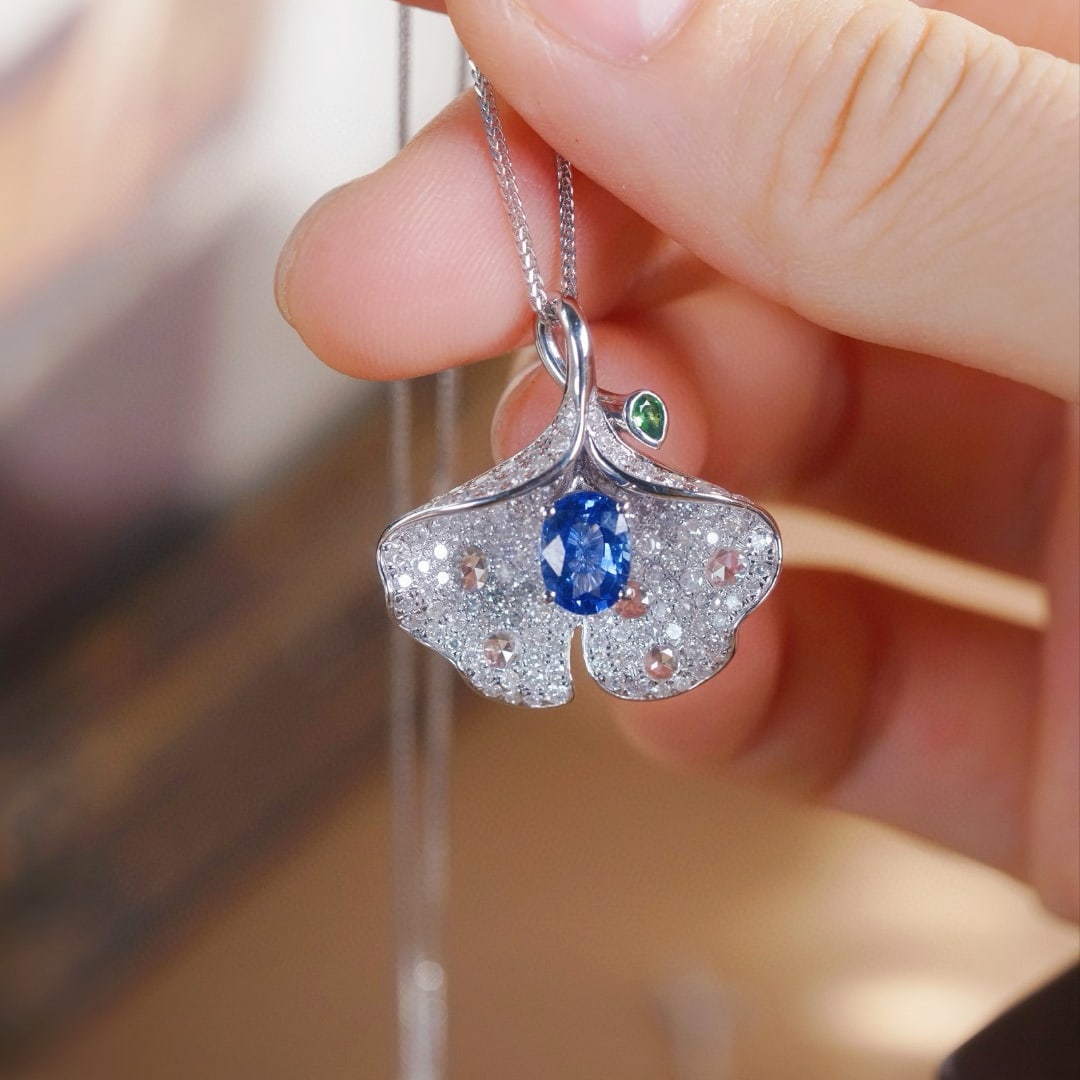 14k Gold 2.59 Ctw Natural Sapphire & Diamond Pendant( Without Chain ) - 5