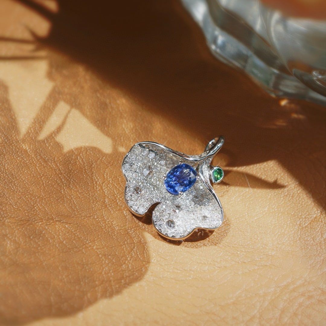 14k Gold 2.59 Ctw Natural Sapphire & Diamond Pendant( Without Chain ) - 6
