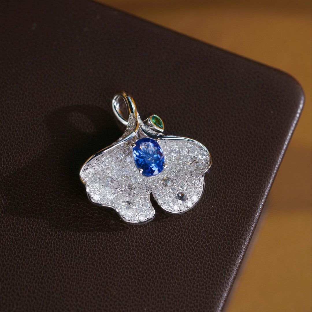14k Gold 2.59 Ctw Natural Sapphire & Diamond Pendant( Without Chain ) - 7