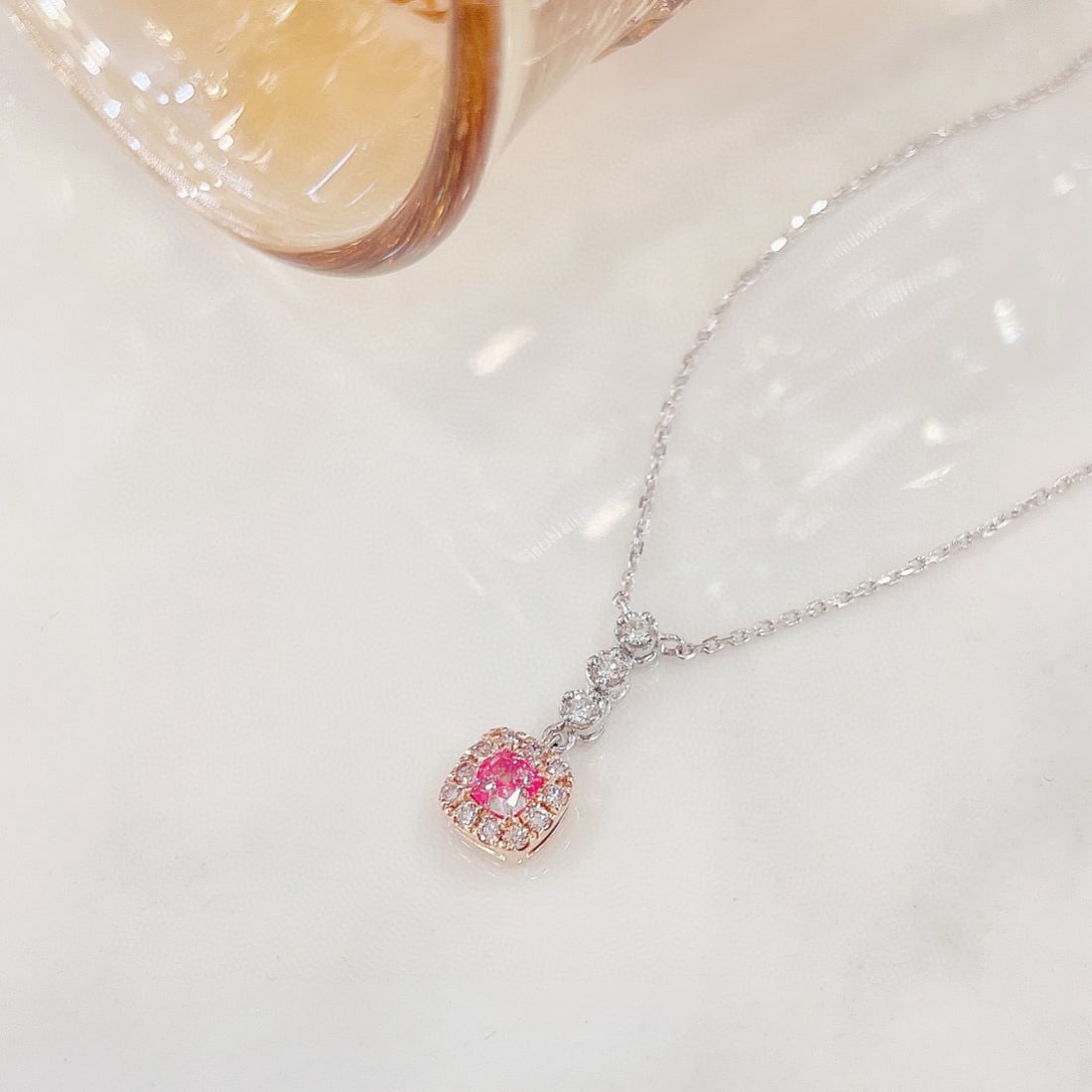 14k Gold 0.31 Ctw Natural Pink Diamond & Diamond Pendant( Without Chain ) - 3