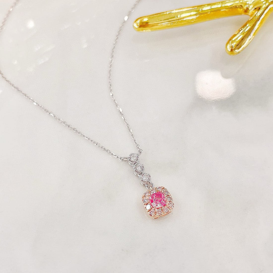 14k Gold 0.31 Ctw Natural Pink Diamond & Diamond Pendant( Without Chain ) - 4