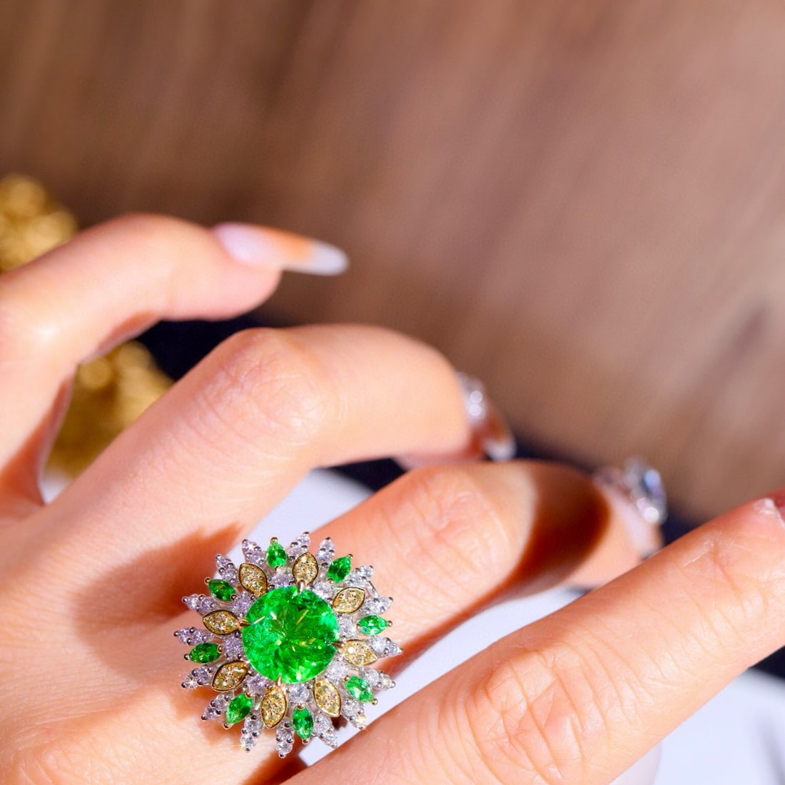 14k Gold 4.30 Ctw Natural Tsavorite & Diamond Ring - 6
