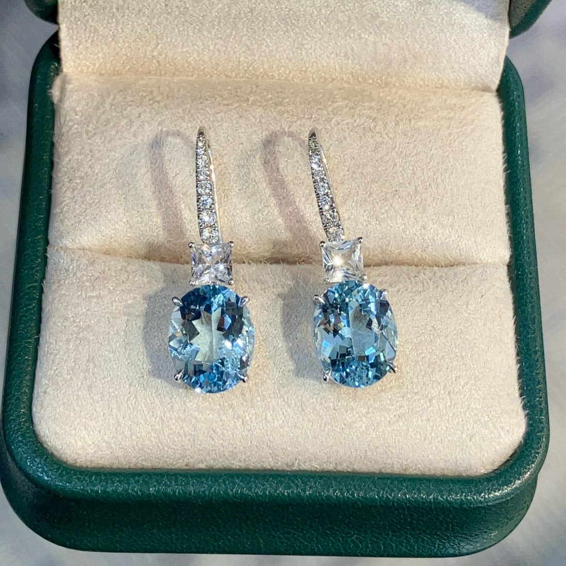 14k Gold 6.60 Ctw Natural Aquamarine & Diamond Earrings - 2