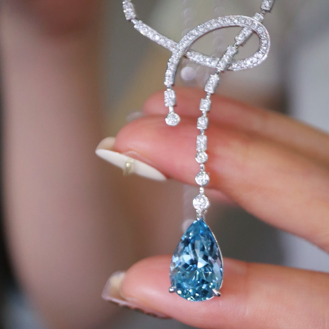 14k Gold 4.25 Ctw Natural Aquamarine & Diamond Pendant( Without Chain ) - 2
