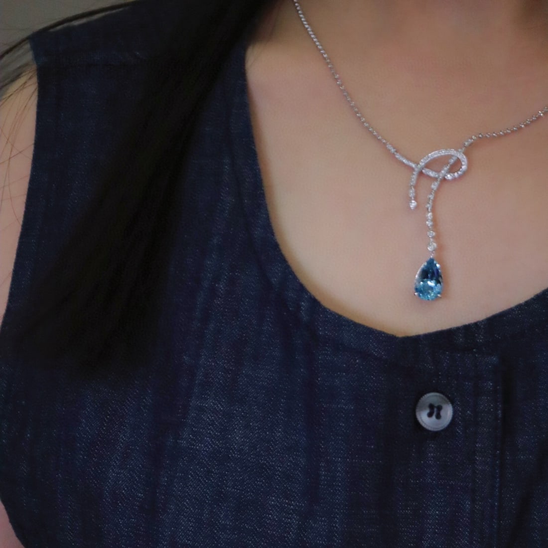 14k Gold 4.25 Ctw Natural Aquamarine & Diamond Pendant( Without Chain ) - 3