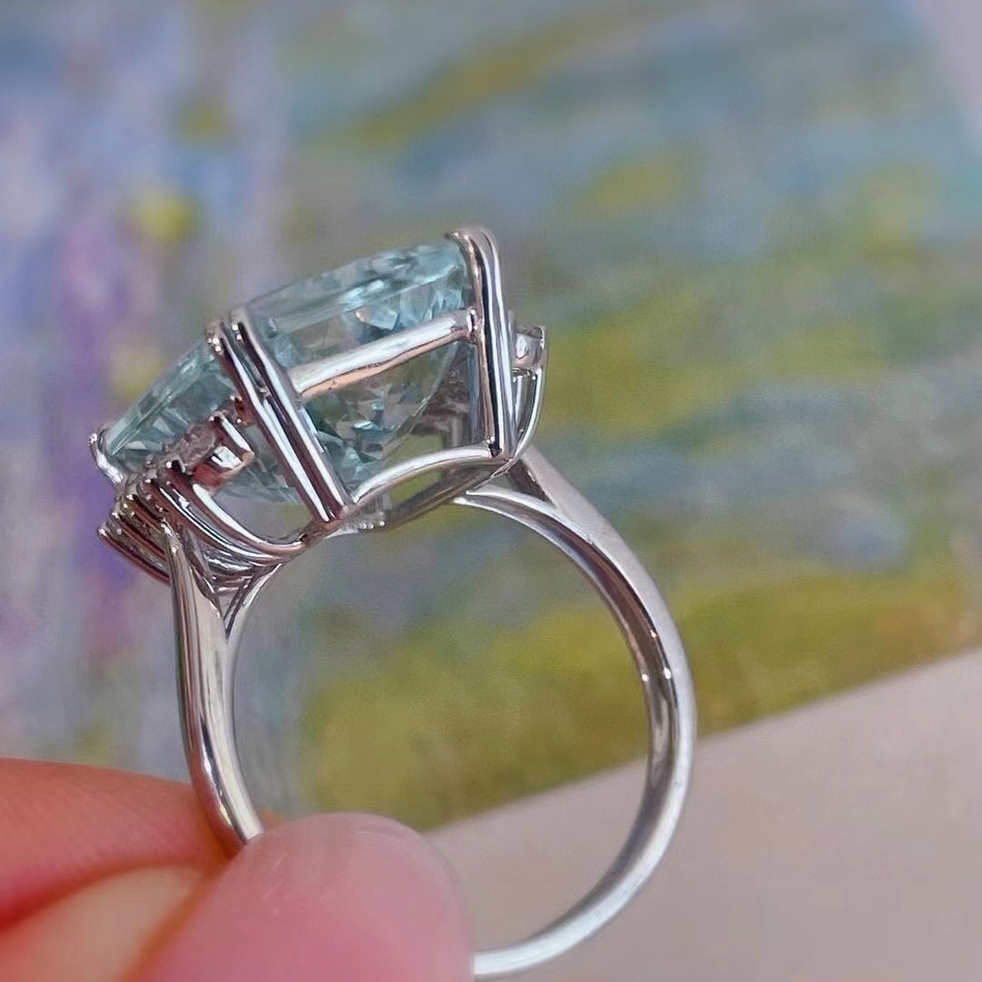 14k Gold 11 Ct Natural Aquamarine & Diamond Ring - 3