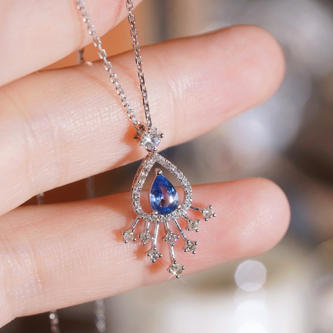 14k Gold 0.80 Ctw Natural Sapphire & Diamond Pendant( Without Chain ) - 2