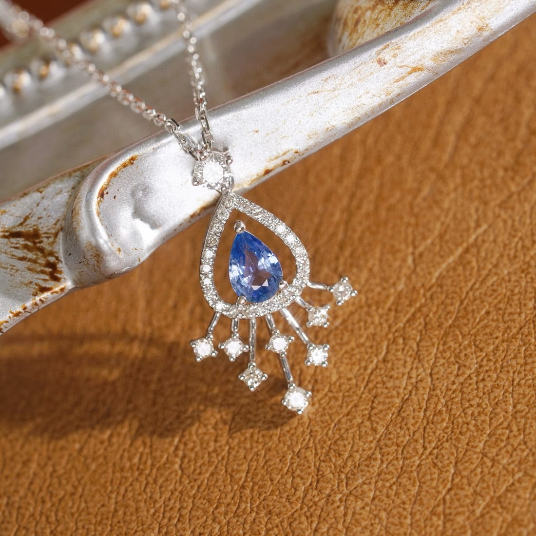 14k Gold 0.80 Ctw Natural Sapphire & Diamond Pendant( Without Chain ) - 3