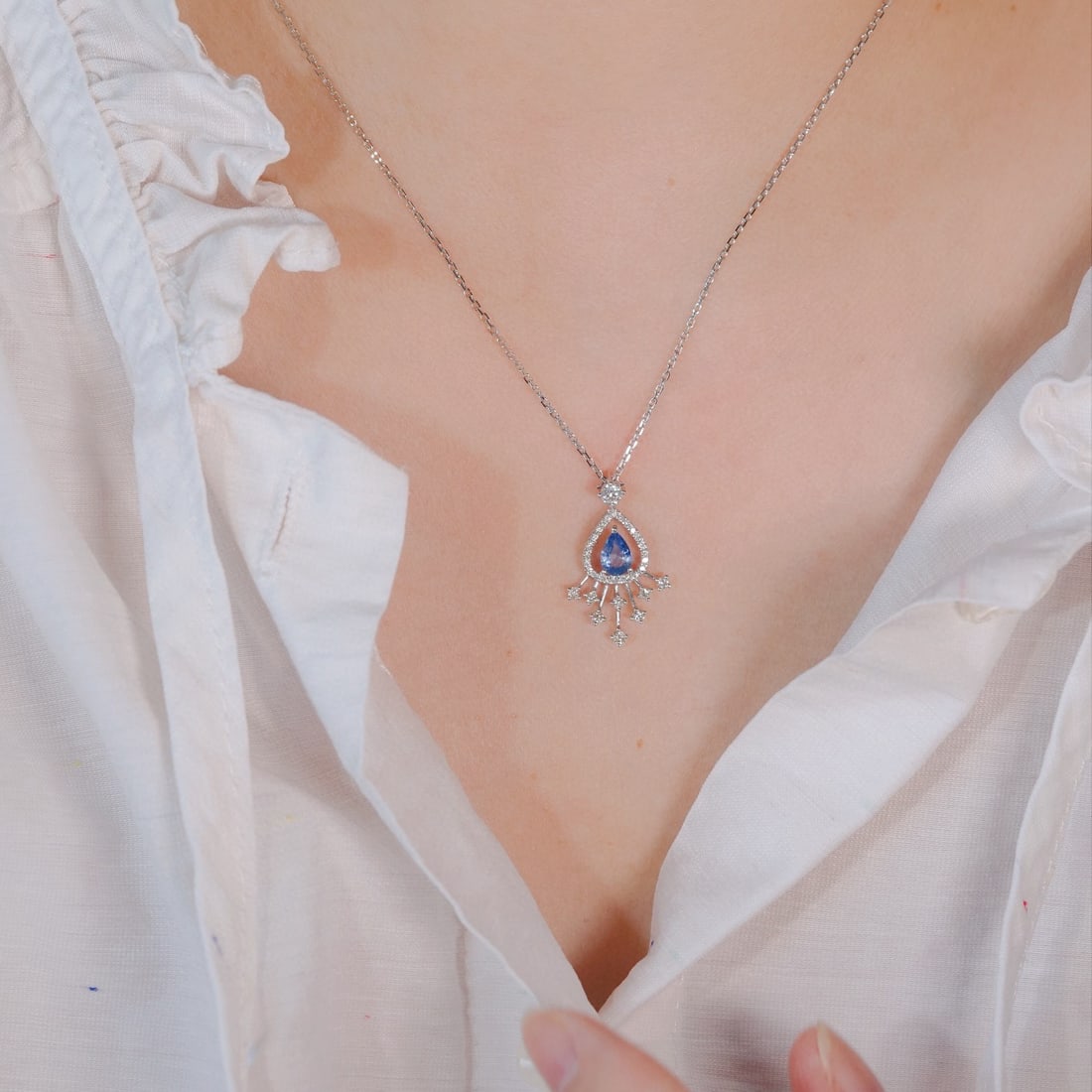 14k Gold 0.80 Ctw Natural Sapphire & Diamond Pendant( Without Chain ) - 4